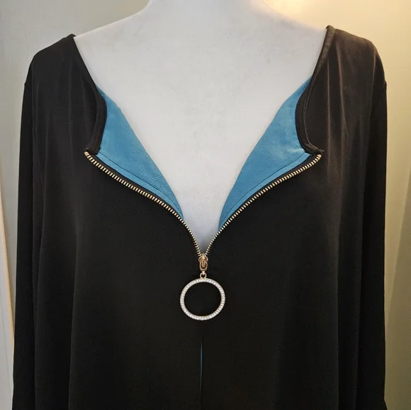 Avenue Women's Size 3x Black Shirt Tunic with Blue Trim - Picture 10 of 13